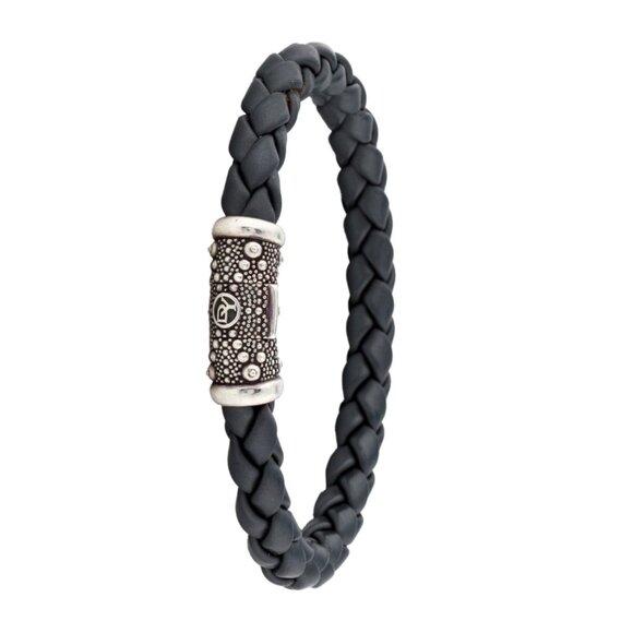 DAVID YURMAN STERLING SILVER 925  LEATHER BRAIDED BRACELET - Picture 2 of 10